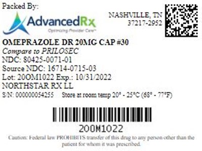 Omeprazole Dr 20mg Cap Qty 30 Ndc 80425 0071